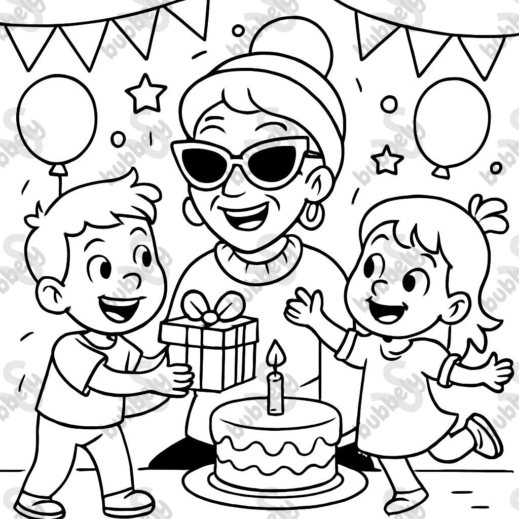 a 6 year old boy and a 4 year old girl with a cool grandma on her birthday a 6 year old boy and a 4 year old girl with a cool grandma on her birthday