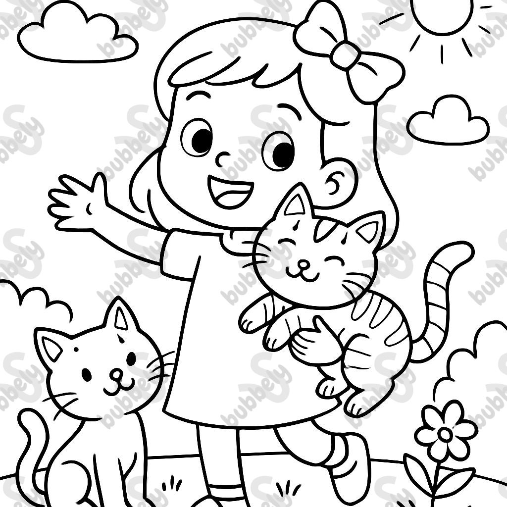 Una niña con dos gatos. Que ponga el nombre de ALMA para colorear. Una niña con dos gatos. Que ponga el nombre de ALMA para colorear.