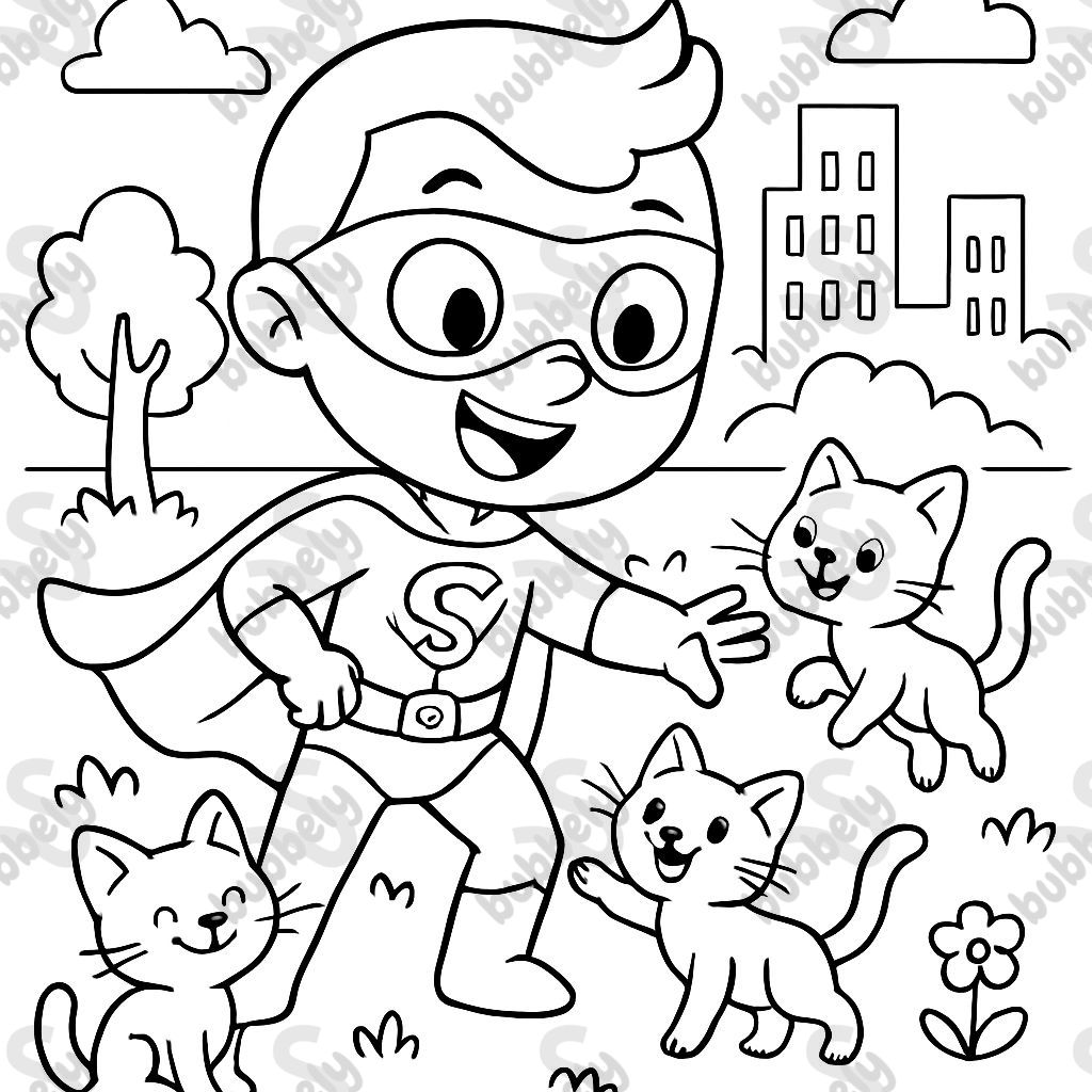 Un superhéroe conoce gatitos. Un superhéroe conoce gatitos.