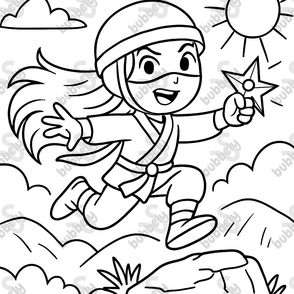 Ninja-Mädchen mit langen Haaren und Helm Ninja-Mädchen mit langen Haaren und Helm