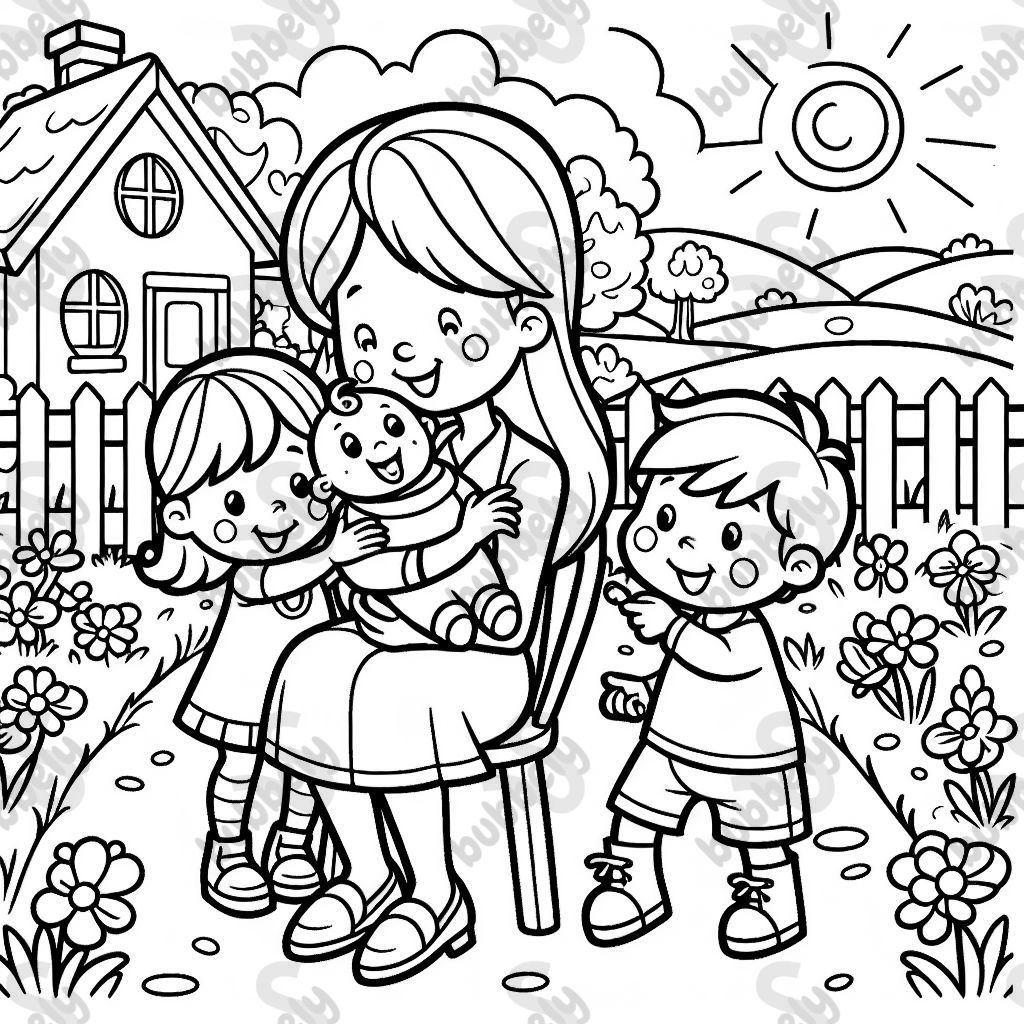 une maman avec ses deux filles et son fils une maman avec ses deux filles et son fils