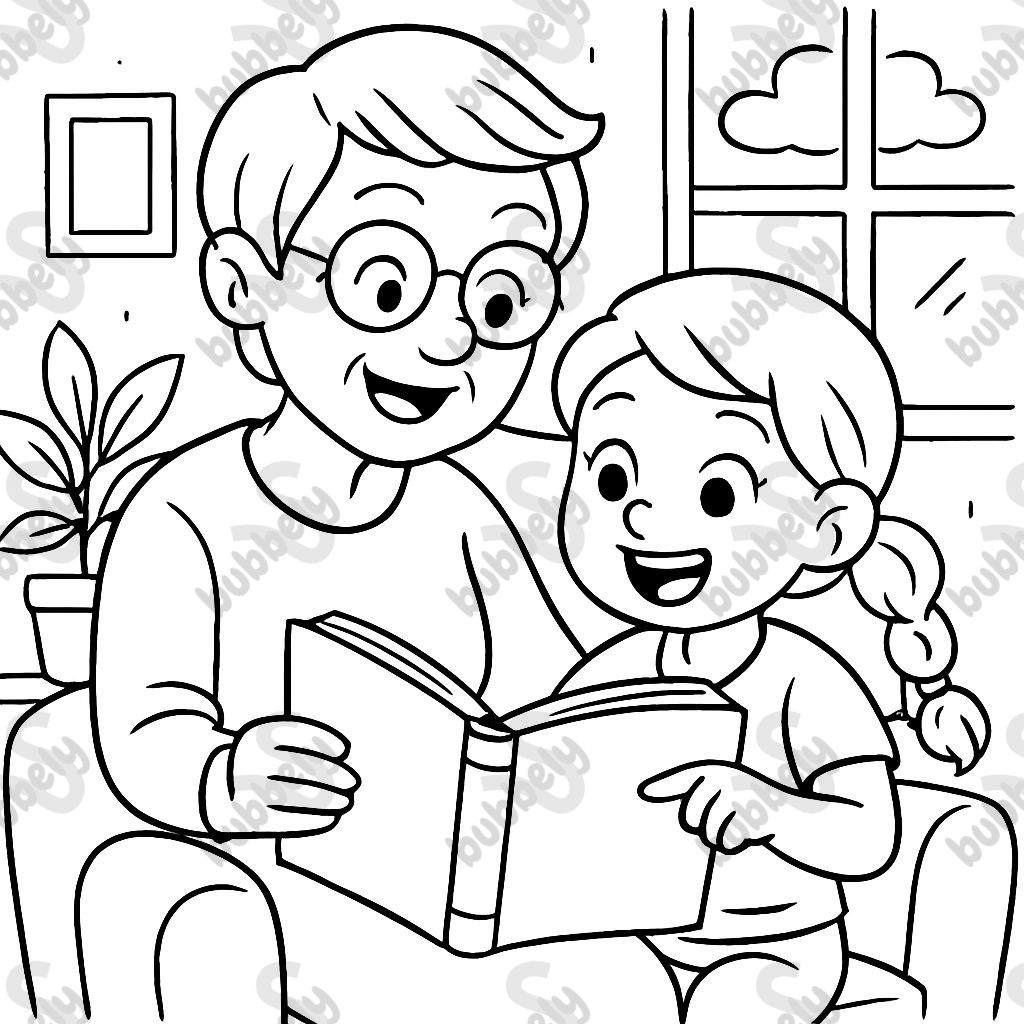 Grandma with short hair and granddaughter with a braid are reading a book Grandma with short hair and granddaughter with a braid are reading a book