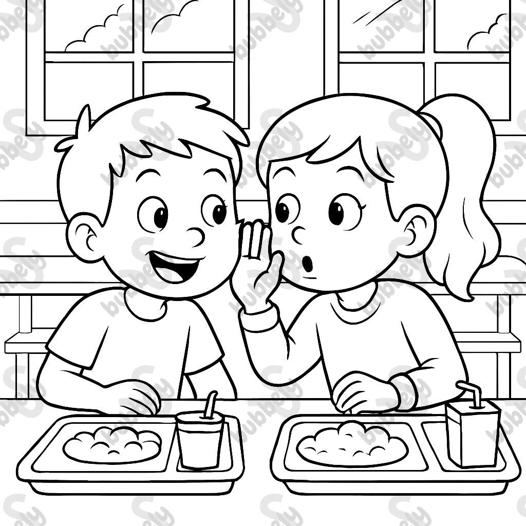 Enfants assis dans la cantine scolaire parlant doucement. Enfants assis dans la cantine scolaire parlant doucement.