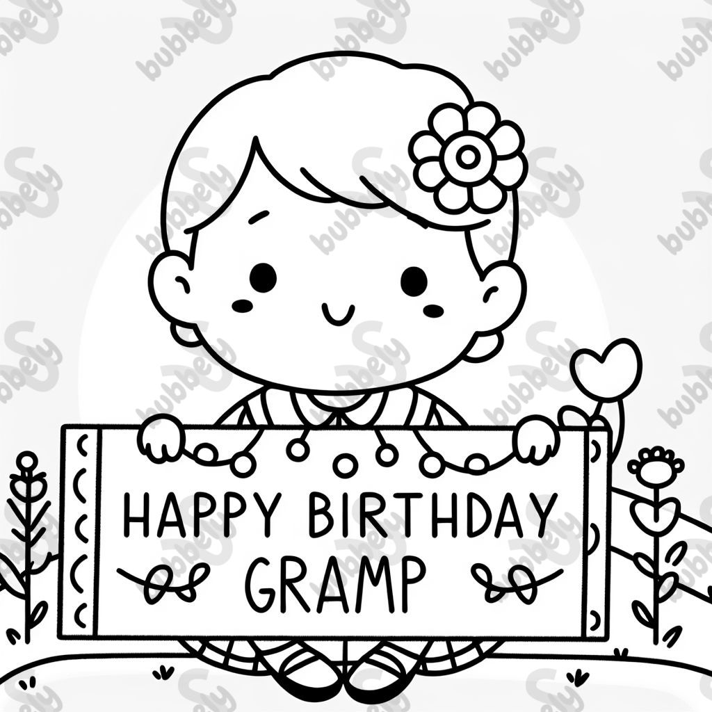 Une petite fille tenant une pancarte sur laquelle est écrit 'joyeux anniversaire Papi'. Une petite fille tenant une pancarte sur laquelle est écrit 'joyeux anniversaire Papi'.