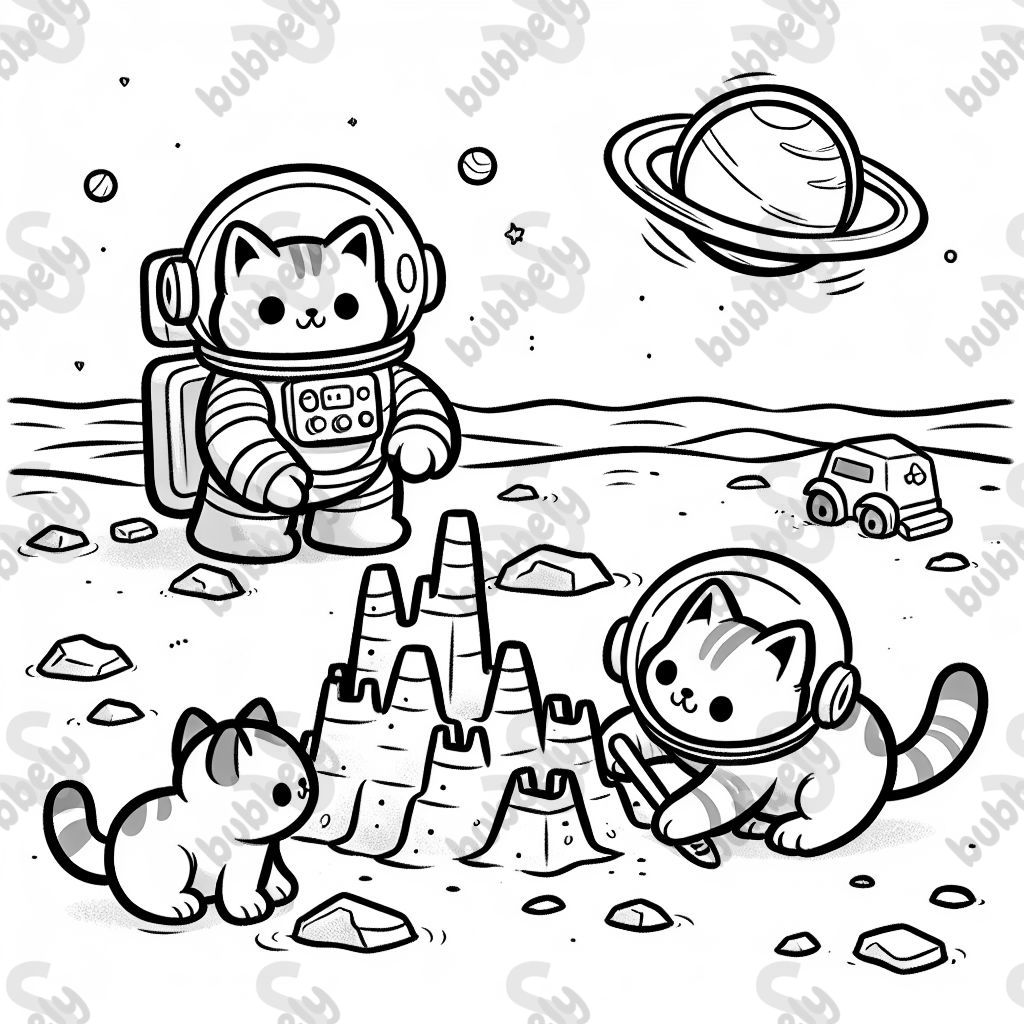 des chatons de l'espace sur Mars construisant un château de sable des chatons de l'espace sur Mars construisant un château de sable