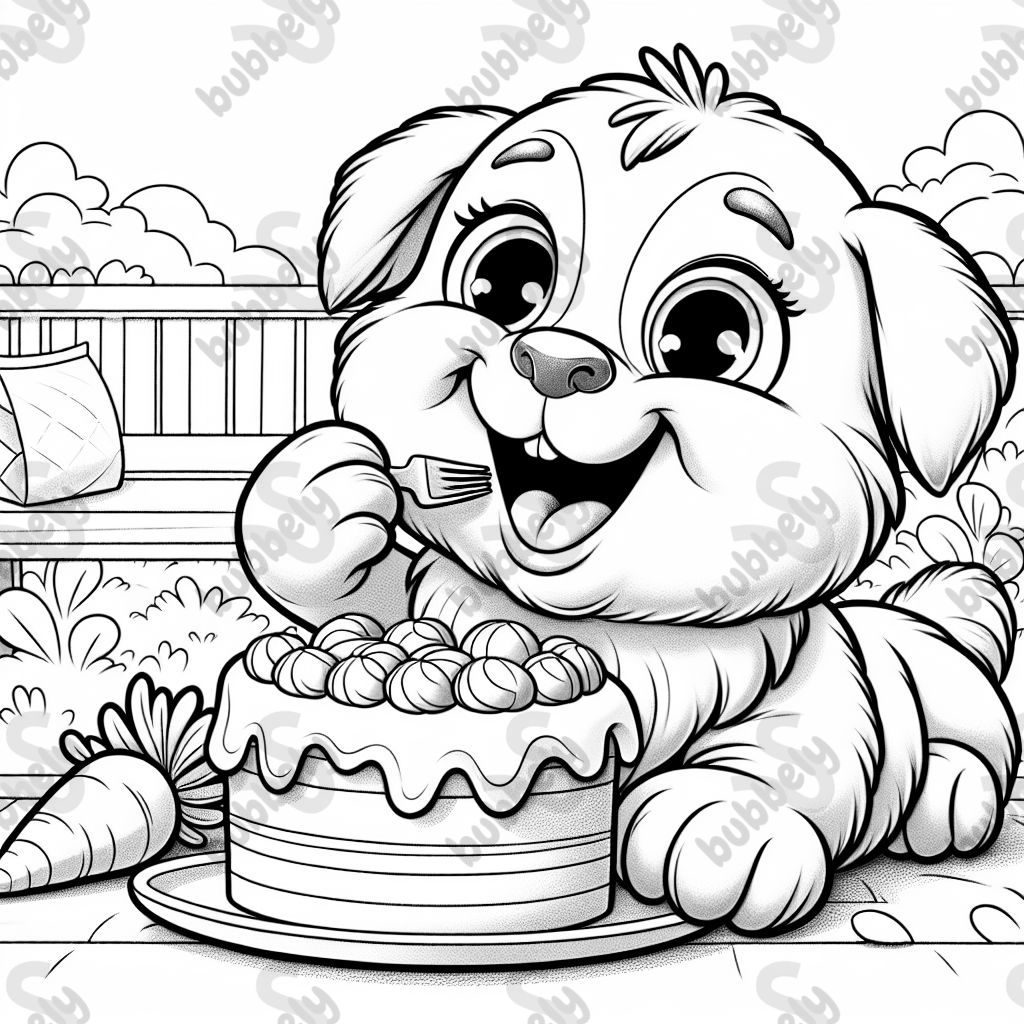 Chien mangeant un gâteau à la carotte Chien mangeant un gâteau à la carotte