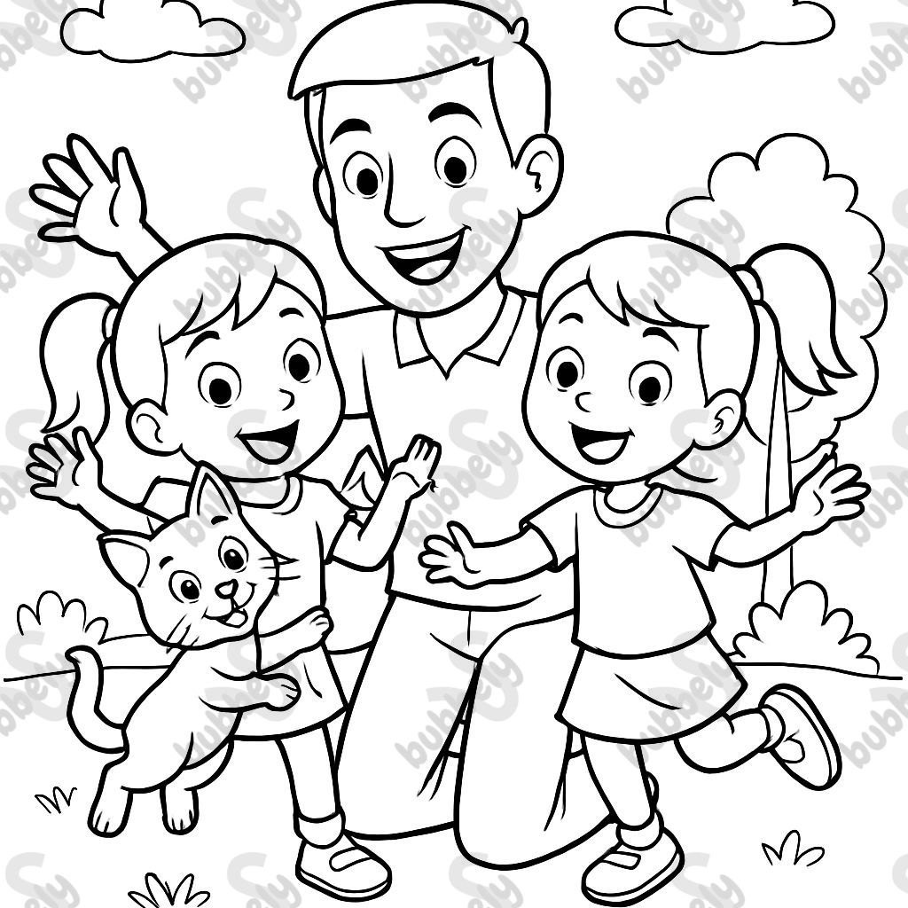 Family with two twin sisters and one cute kitten Family with two twin sisters and one cute kitten