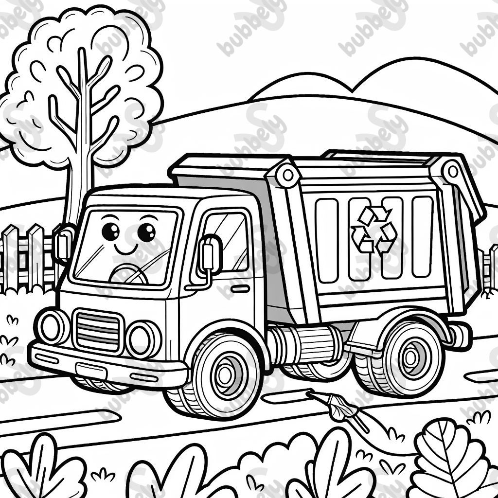 Camión de reciclaje realista con un contenedor en la parte delantera.