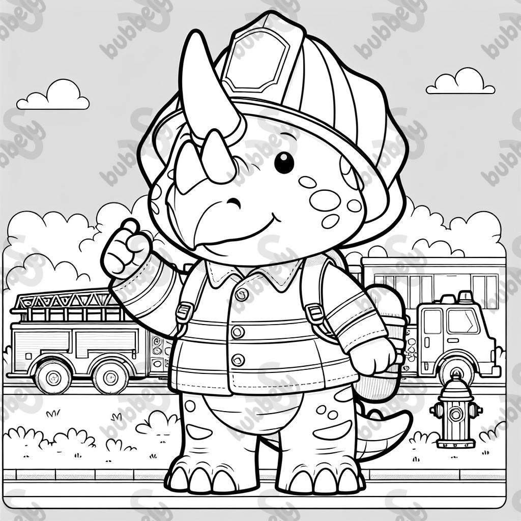 Triceratops dressed as a firefighter