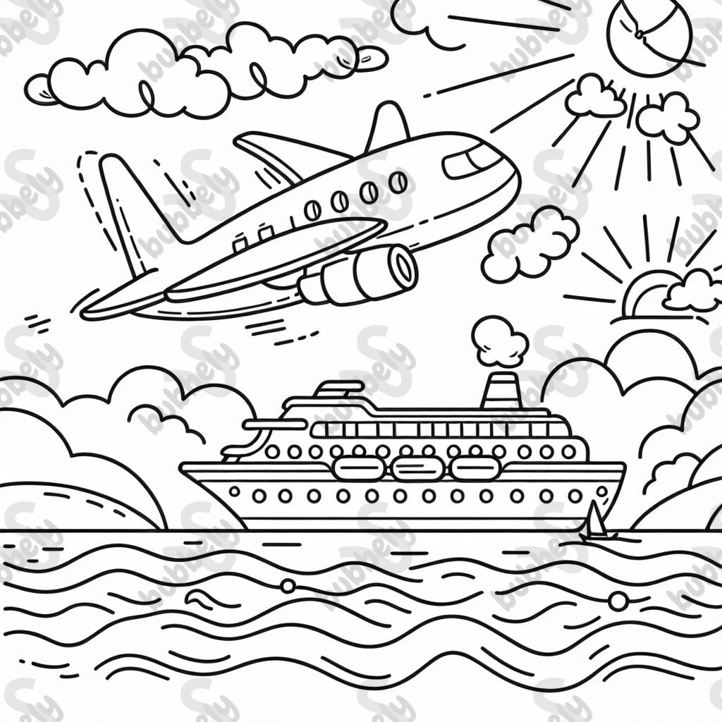 A plane with a cruise ship A plane with a cruise ship