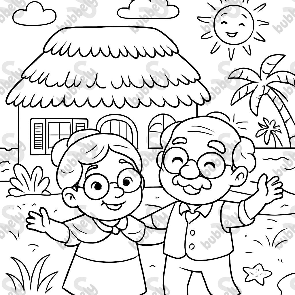 Grandma and Grandpa's house on the beach with thatched roof and shutters Grandma and Grandpa's house on the beach with thatched roof and shutters