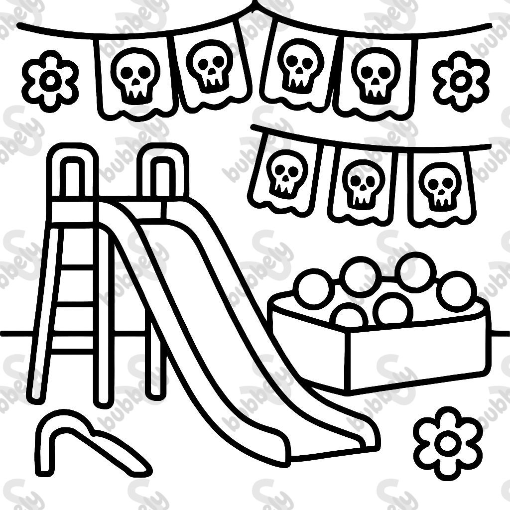 an indoor playground decorated for dia de los muertos an indoor playground decorated for dia de los muertos