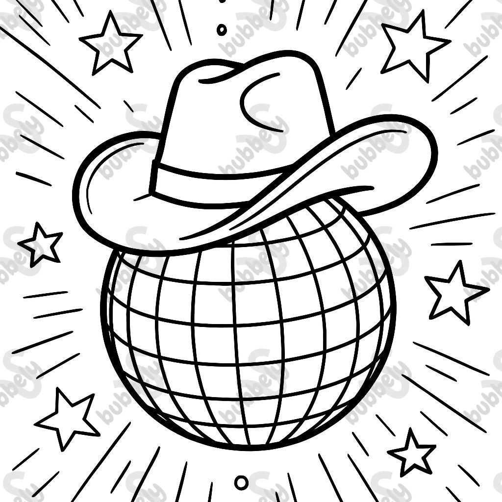 Un sombrero de vaquero sobre una bola de discoteca Un sombrero de vaquero sobre una bola de discoteca
