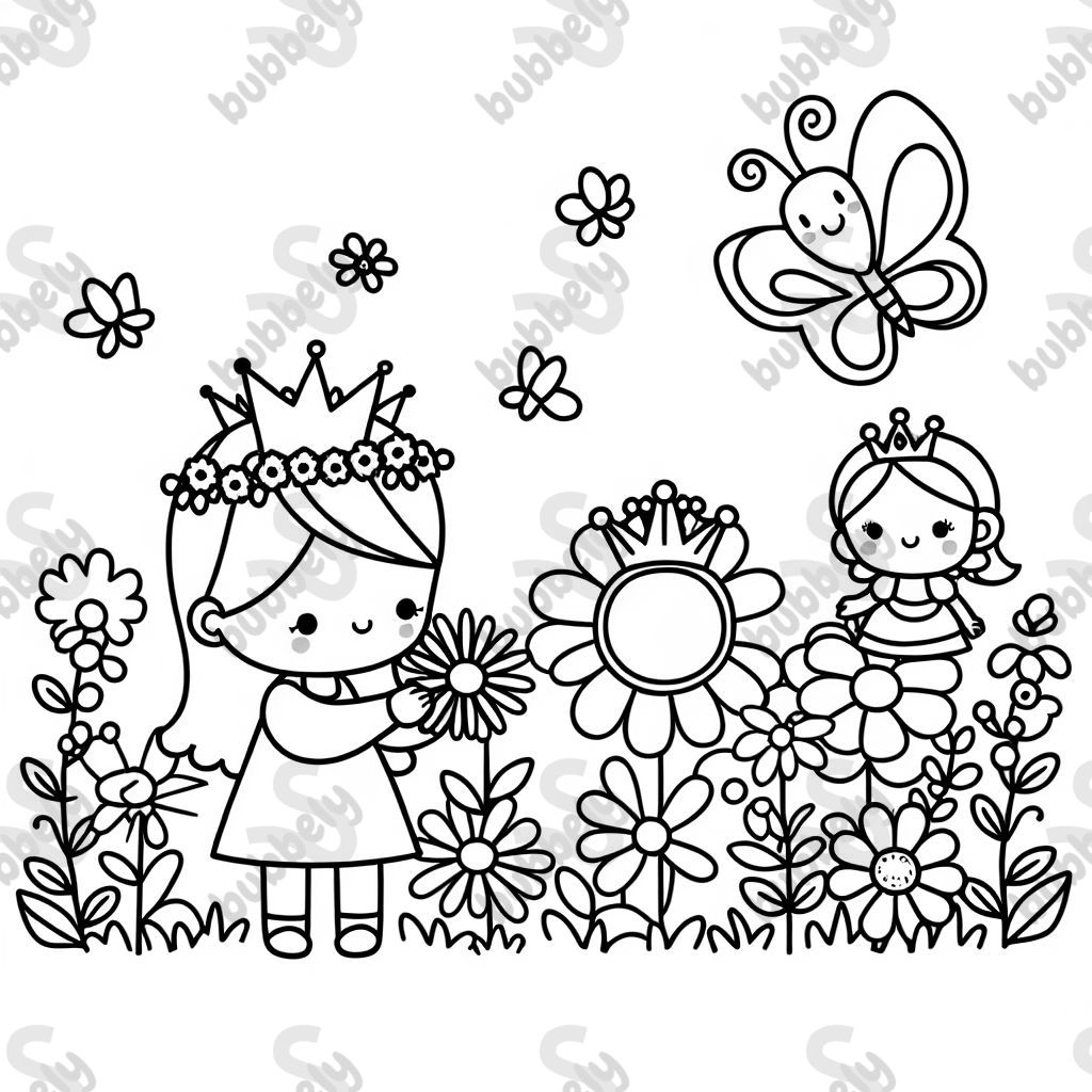 Un enfant fleur avec une princesse et un papillon