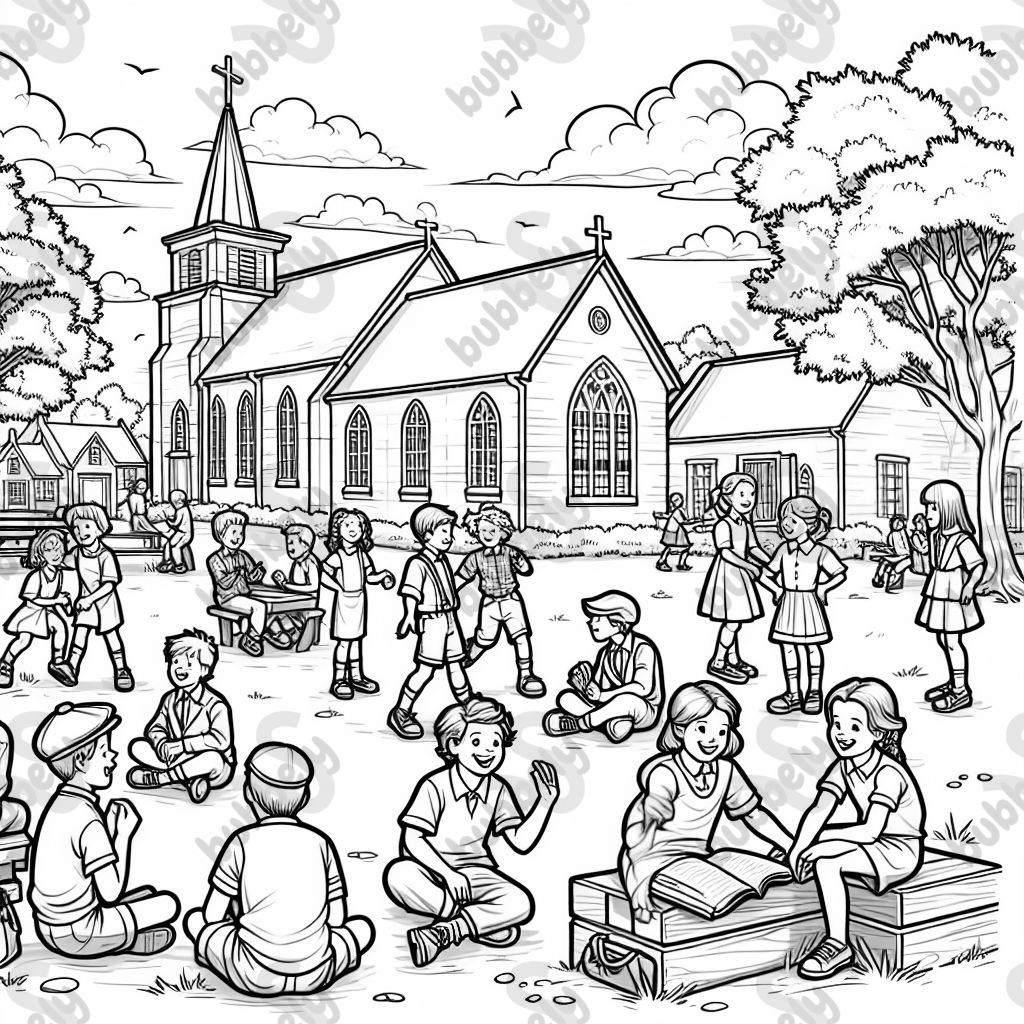 Un grupo de estudiantes pasando el rato en la iglesia. Un grupo de estudiantes pasando el rato en la iglesia.