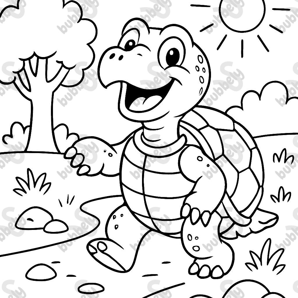 Karikaturillustration, Malbuchseite, glückliche Schnappschildkröte, zufälliger Ort, schwarz-weiß, sauber Karikaturillustration, Malbuchseite, glückliche Schnappschildkröte, zufälliger Ort, schwarz-weiß, sauber