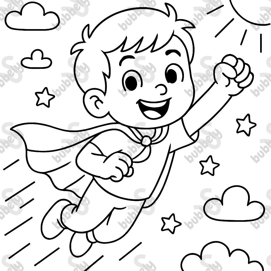 un garçon qui peut voler avec une cape de super-héros un garçon qui peut voler avec une cape de super-héros