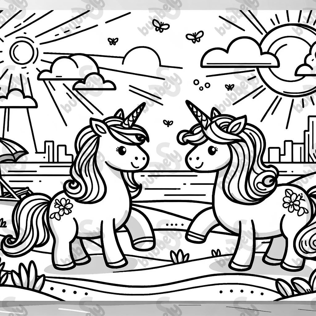 Imagen de verano con unicornios Imagen de verano con unicornios