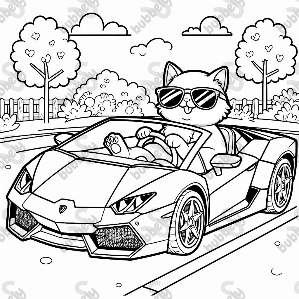 Un chat avec des lunettes de soleil dans une Lamborghini Un chat avec des lunettes de soleil dans une Lamborghini