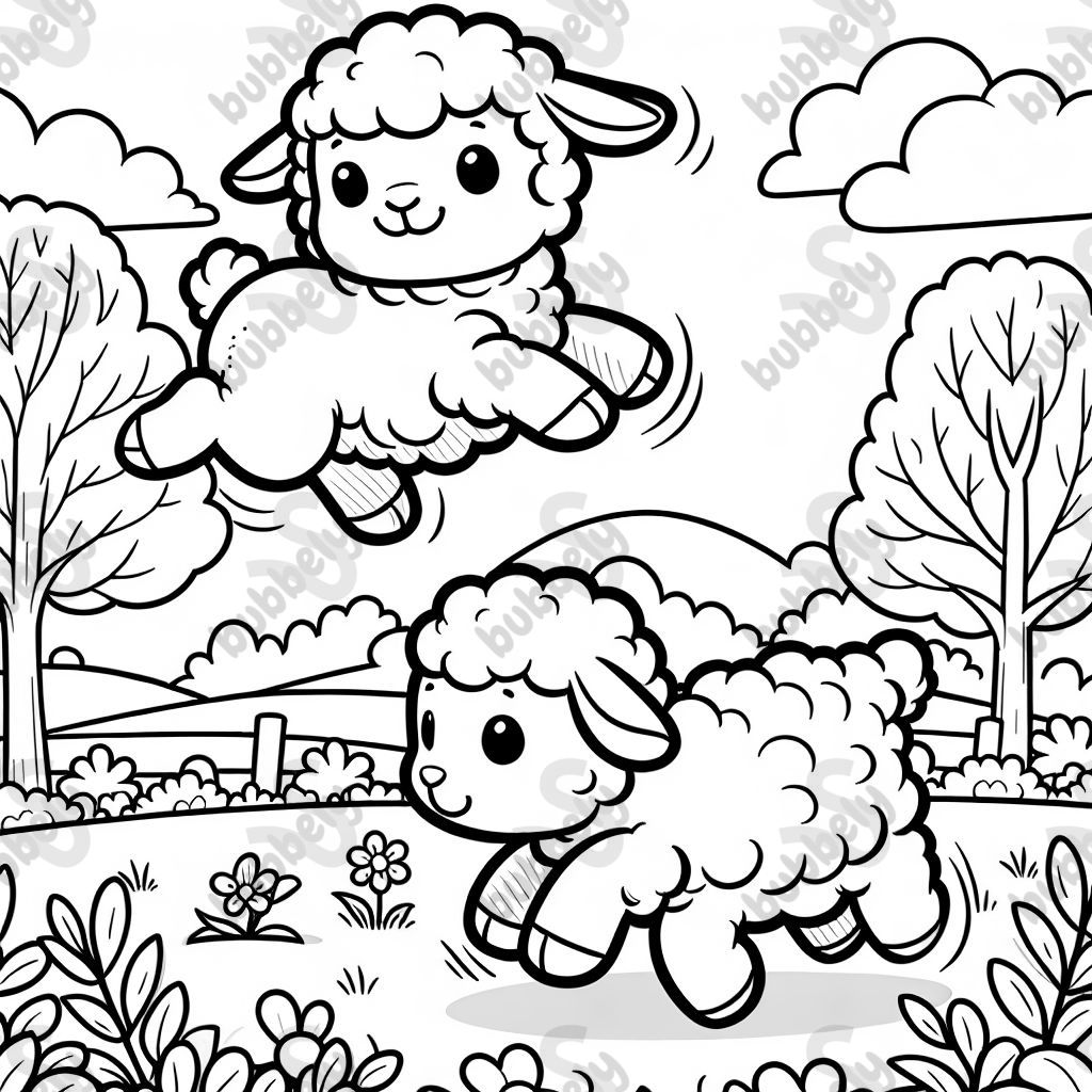 a lamb playing leap frog