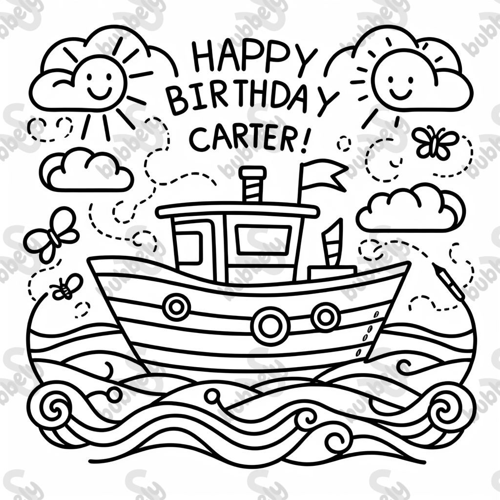 Boat themed display saying “Happy Birthday Carter!”