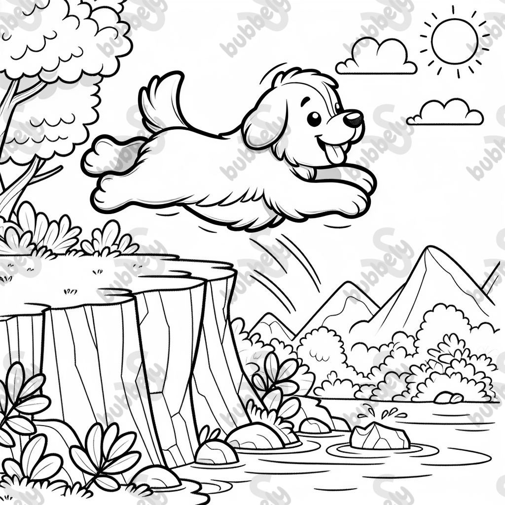 Hund springt über Klippe