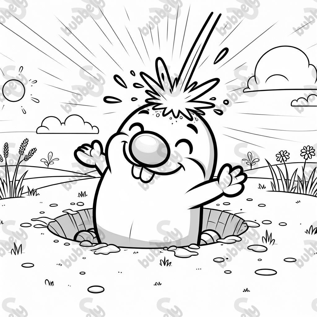 Ein lustiger Maulwurf, der mit einem kleinen Missgeschick konfrontiert wird - etwas unwahrscheinliches passiert, als ihm auf den Kopf gekackt wird. Diese Szene bietet eine humorvolle Möglichkeit, Kinder zum Ausmalen und ihren eigenen kreativen Ideen anzuregen. Ein lustiger Maulwurf, der mit einem kleinen Missgeschick konfrontiert wird - etwas unwahrscheinliches passiert, als ihm auf den Kopf gekackt wird. Diese Szene bietet eine humorvolle Möglichkeit, Kinder zum Ausmalen und ihren eigenen kreativen Ideen anzuregen.