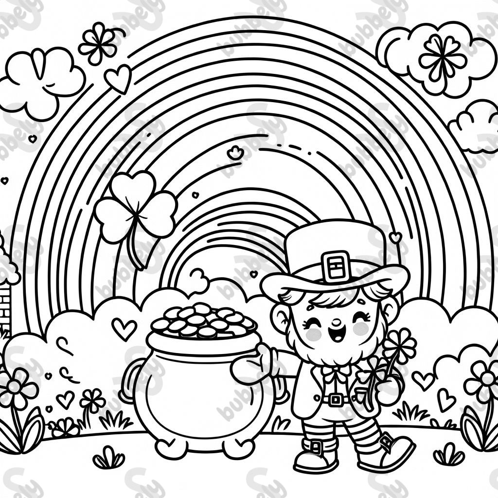 Leprechaun mit Regenbogen und Goldtopf