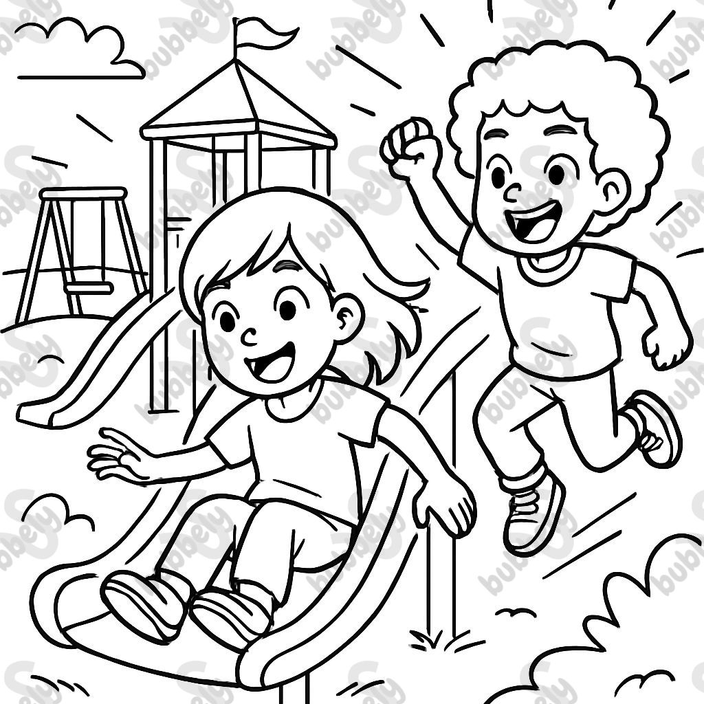 Children playing in the playground with straight and curly hair. Children playing in the playground with straight and curly hair.