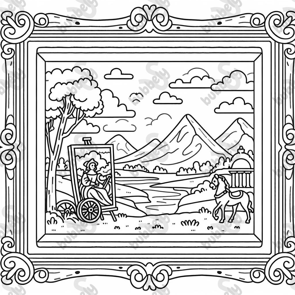 Una pintura de paisaje en un marco elegante Una pintura de paisaje en un marco elegante