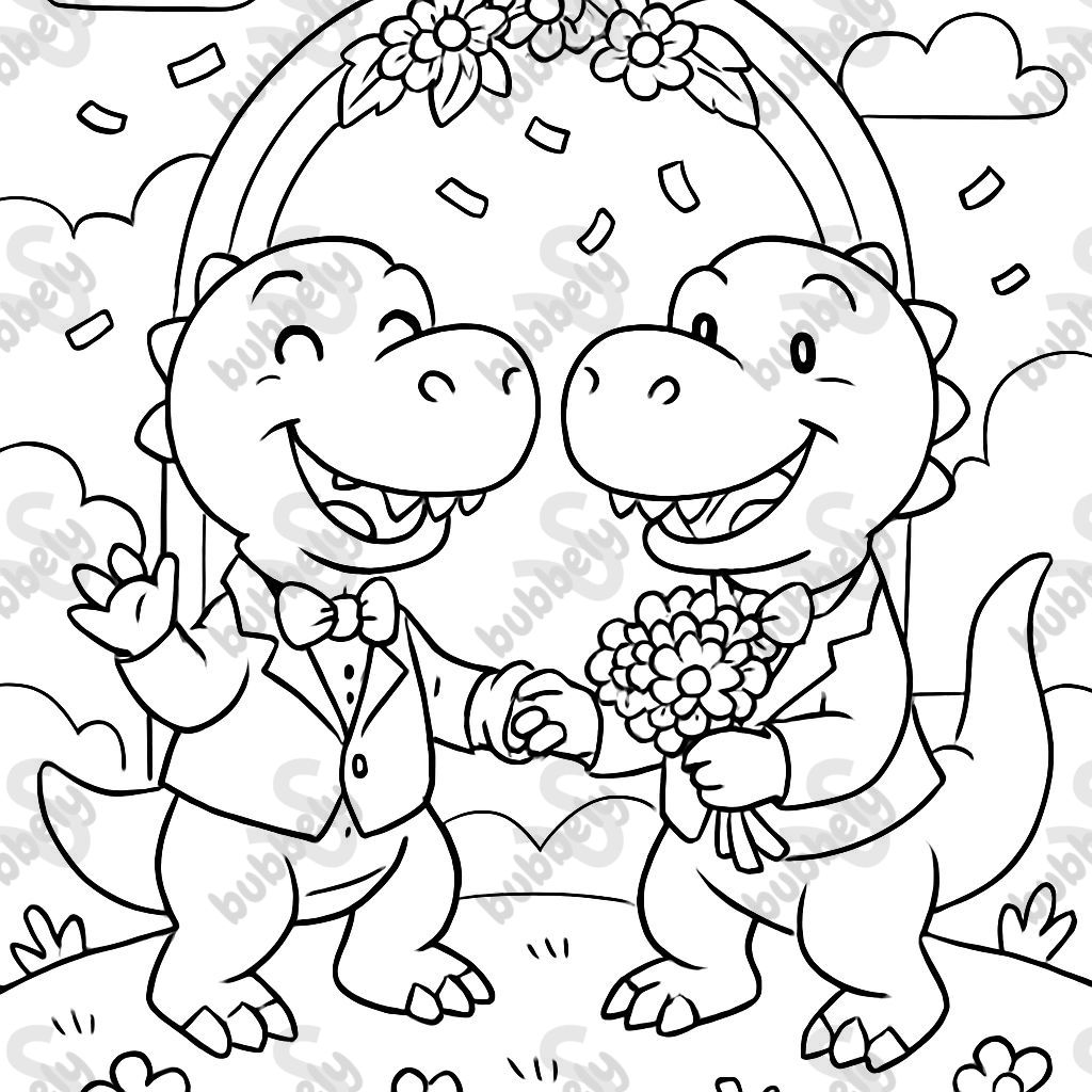Dos dinosaurios niños se casan Dos dinosaurios niños se casan