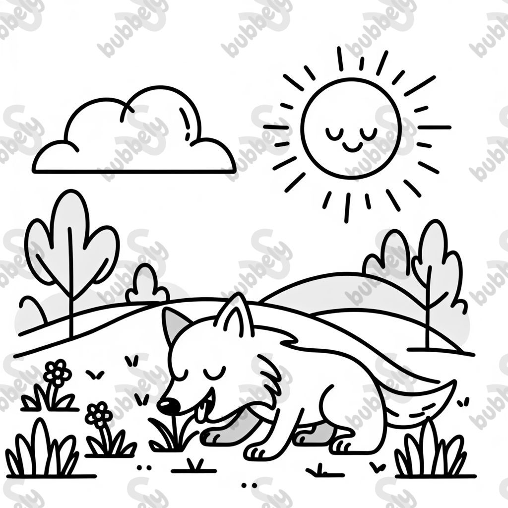 loup mangeant de l'herbe par une journée ensoleillée loup mangeant de l'herbe par une journée ensoleillée