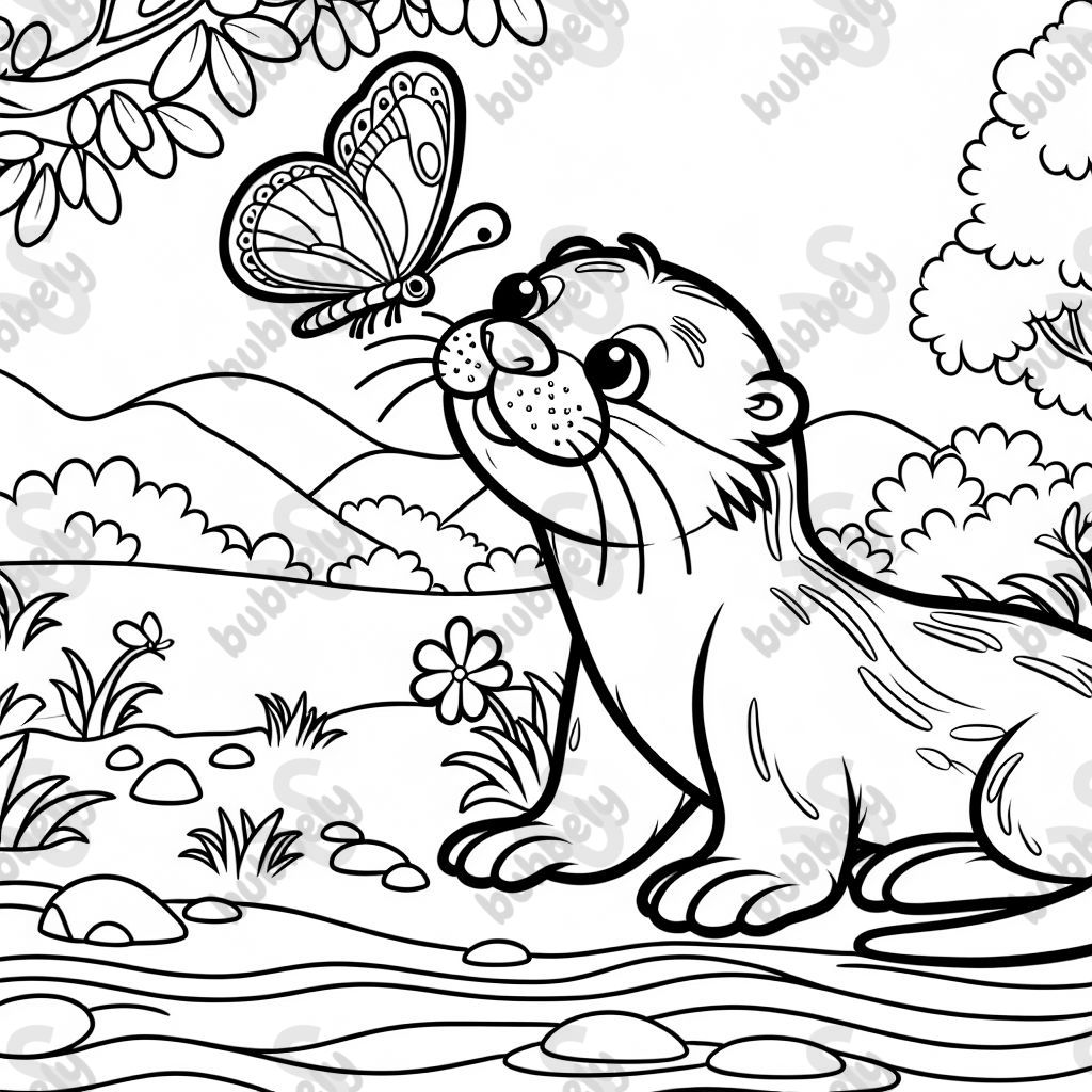 Nutria con una mariposa en su espalda Nutria con una mariposa en su espalda