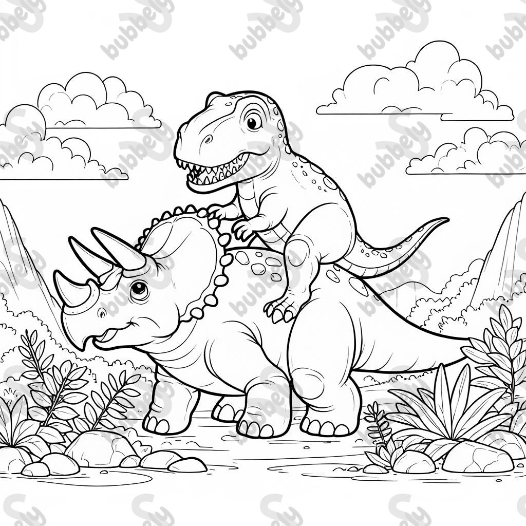 T-Rex montando un triceratops T-Rex montando un triceratops