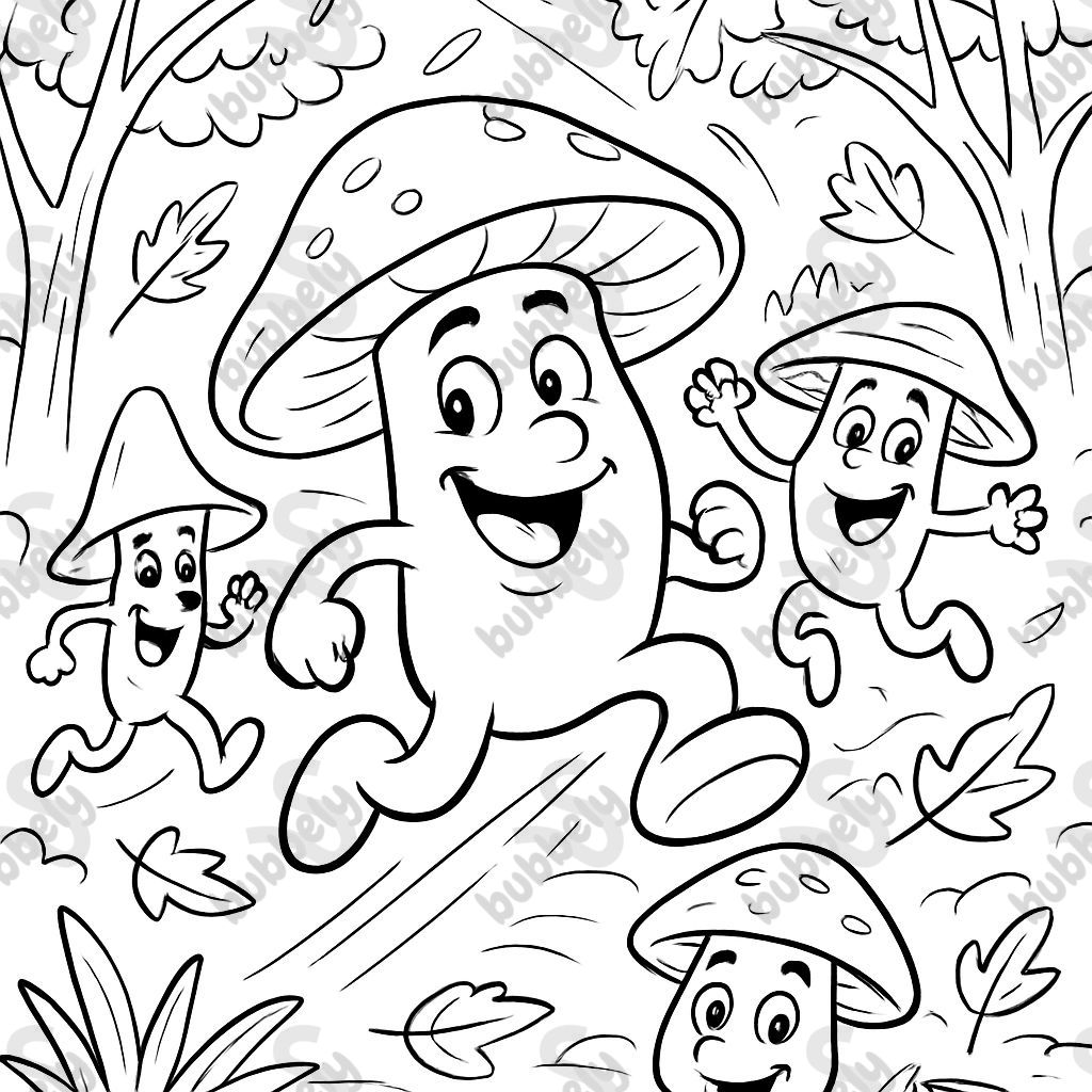 Champignons avec des visages heureux dans une forêt d'automne Champignons avec des visages heureux dans une forêt d'automne