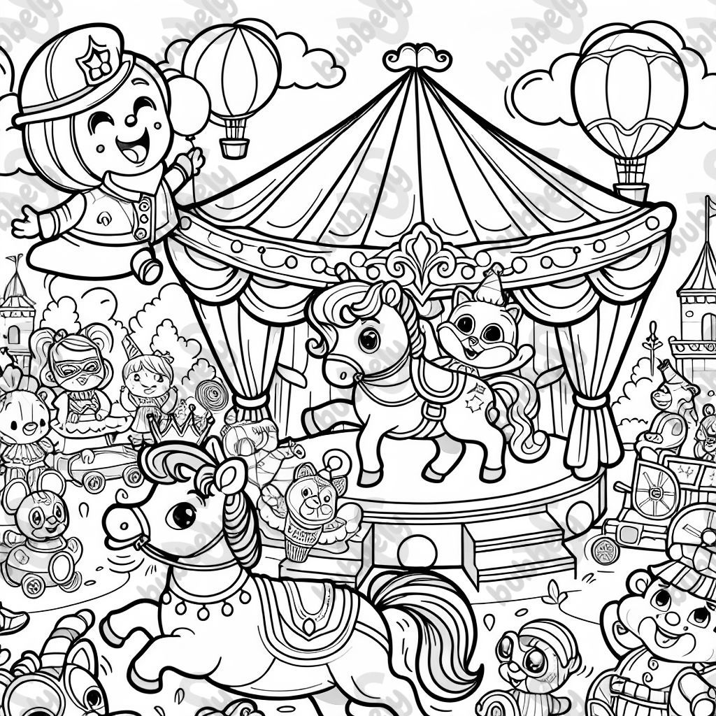 Une scène de carnaval amusante et colorée, parfaite pour que les enfants colorient. Une scène de carnaval amusante et colorée, parfaite pour que les enfants colorient.