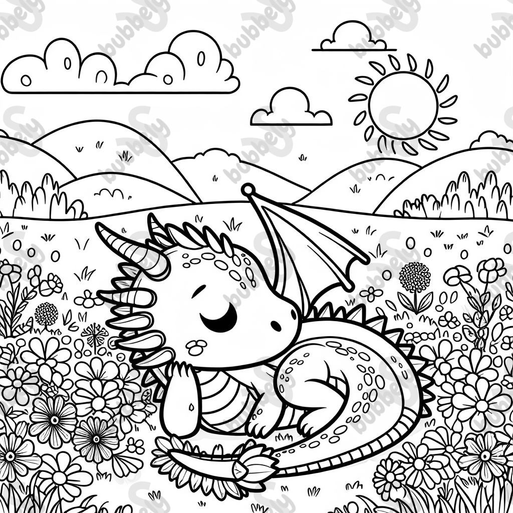 dragón lindo en campos de flores dragón lindo en campos de flores