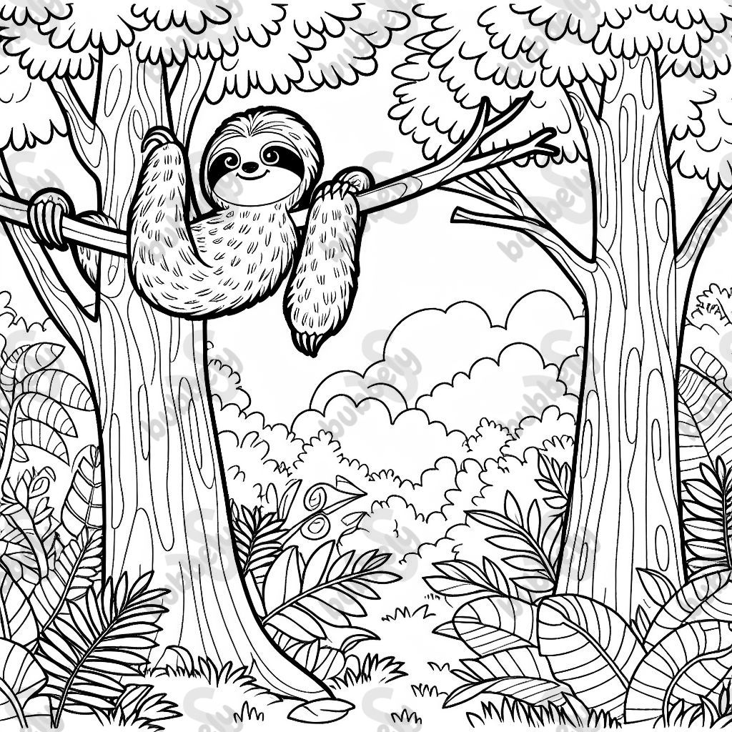 Ein Faultier, das zwischen zwei Bäumen hängt