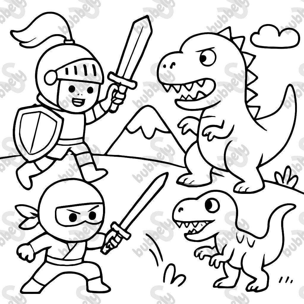 Caballeros y ninjas luchando contra dinosaurios Caballeros y ninjas luchando contra dinosaurios