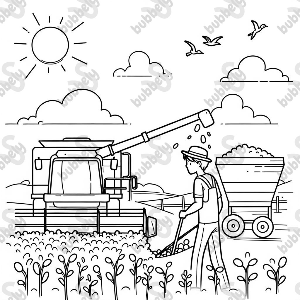 Agriculteur récoltant du colza avec une moissonneuse-batteuse et une remorque. Des oiseaux volent au-dessus par une journée ensoleillée. Agriculteur récoltant du colza avec une moissonneuse-batteuse et une remorque. Des oiseaux volent au-dessus par une journée ensoleillée.