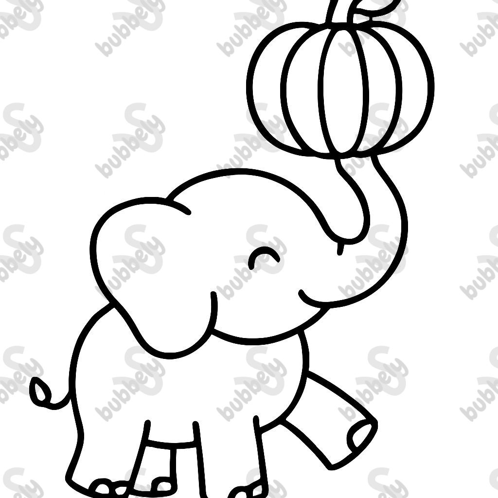 Ein Elefant, der einen Kürbis auf seinem Rüssel balanciert Ein Elefant, der einen Kürbis auf seinem Rüssel balanciert