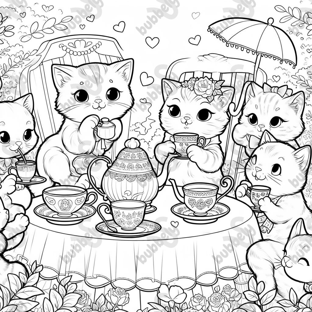 Gatitos teniendo una fiesta de té Gatitos teniendo una fiesta de té