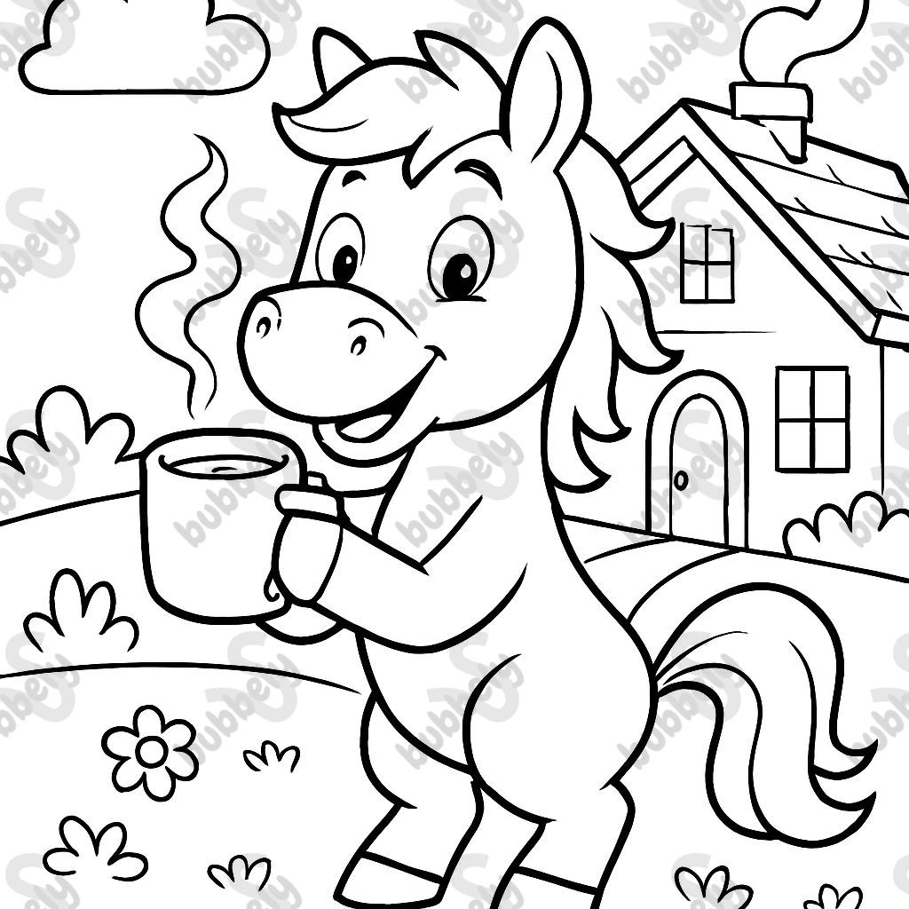 caballo fuera de la casa bebiendo chocolate caliente caballo fuera de la casa bebiendo chocolate caliente