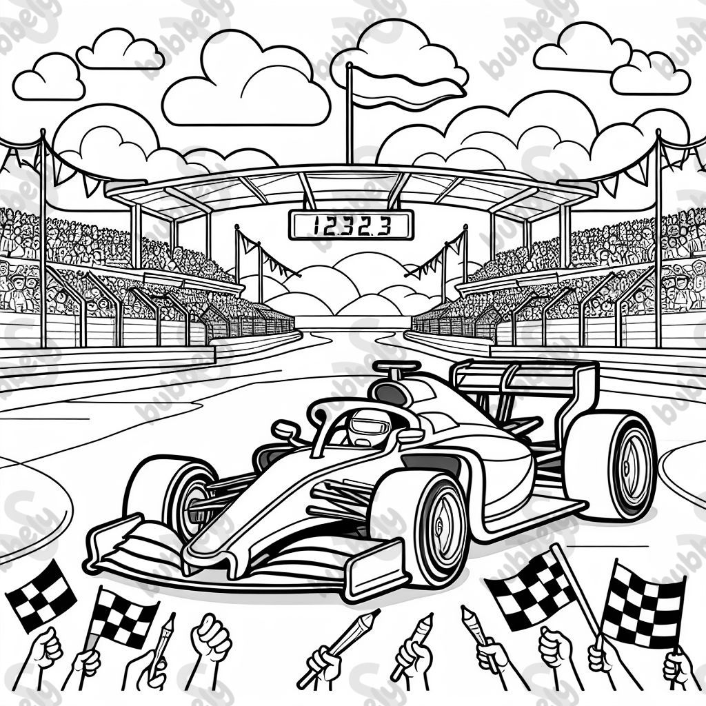 Une super voiture de formule un. En arrière-plan, il y a une piste de course. Une super voiture de formule un. En arrière-plan, il y a une piste de course.