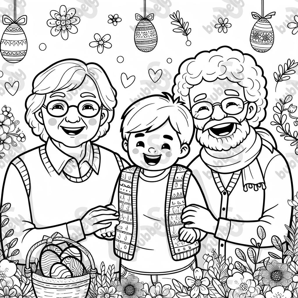 Un enfant de 4 ans avec ses jeunes grands-parents à Pâques Un enfant de 4 ans avec ses jeunes grands-parents à Pâques