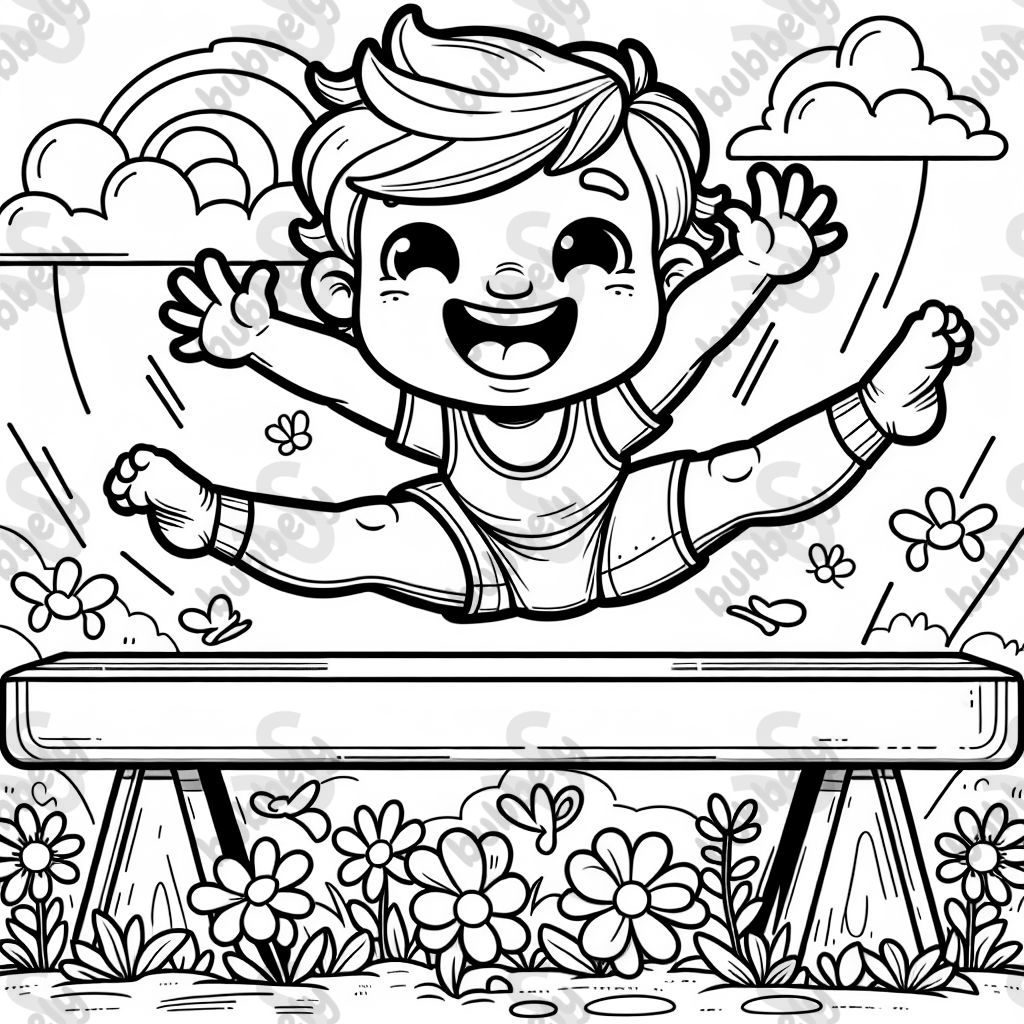 Un jeune gymnaste faisant un saut en écart sur la poutre. Un jeune gymnaste faisant un saut en écart sur la poutre.