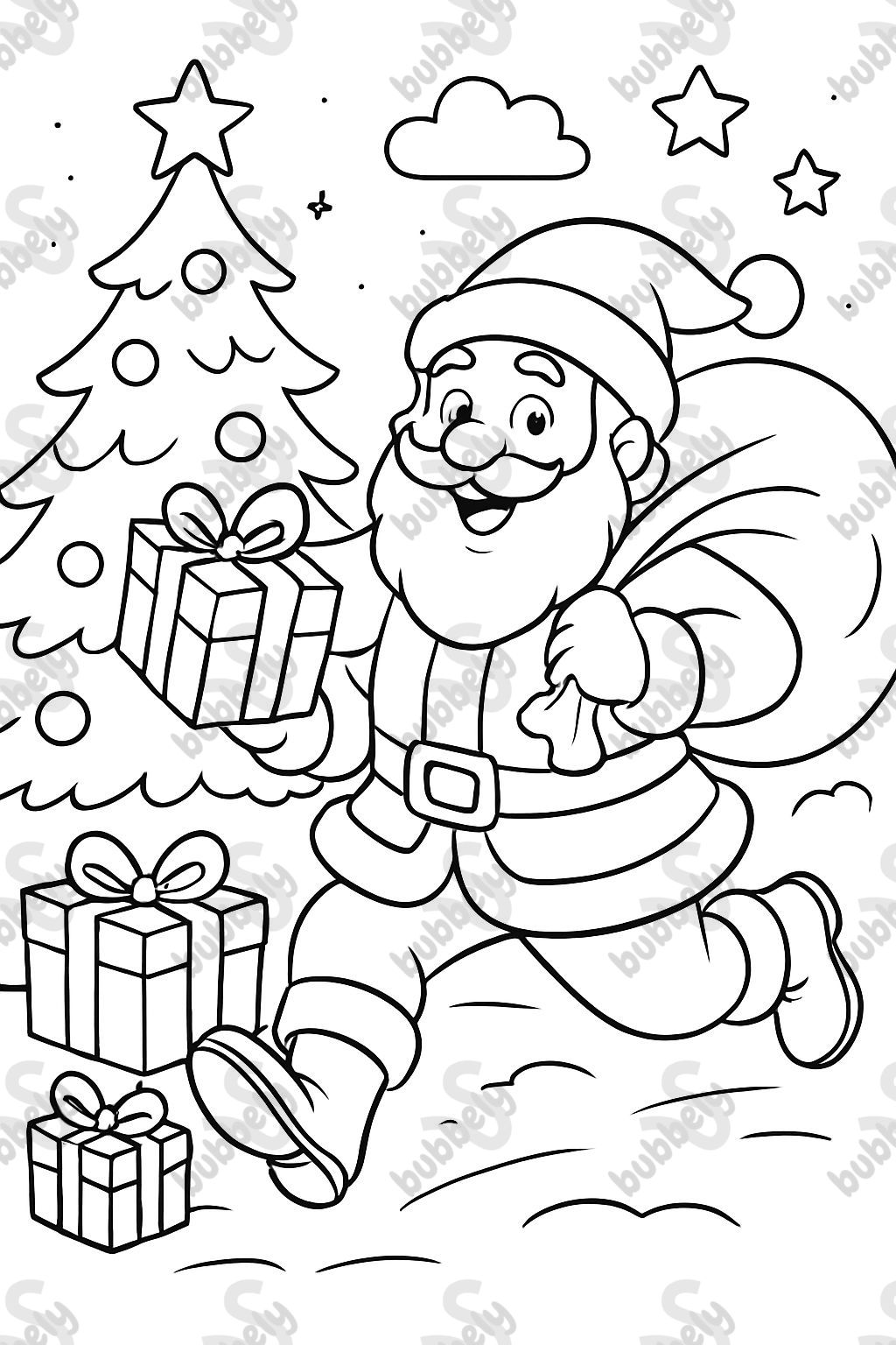 Der Weihnachtsmann bringt Geschenke unter den Baum. Der Weihnachtsmann bringt Geschenke unter den Baum.