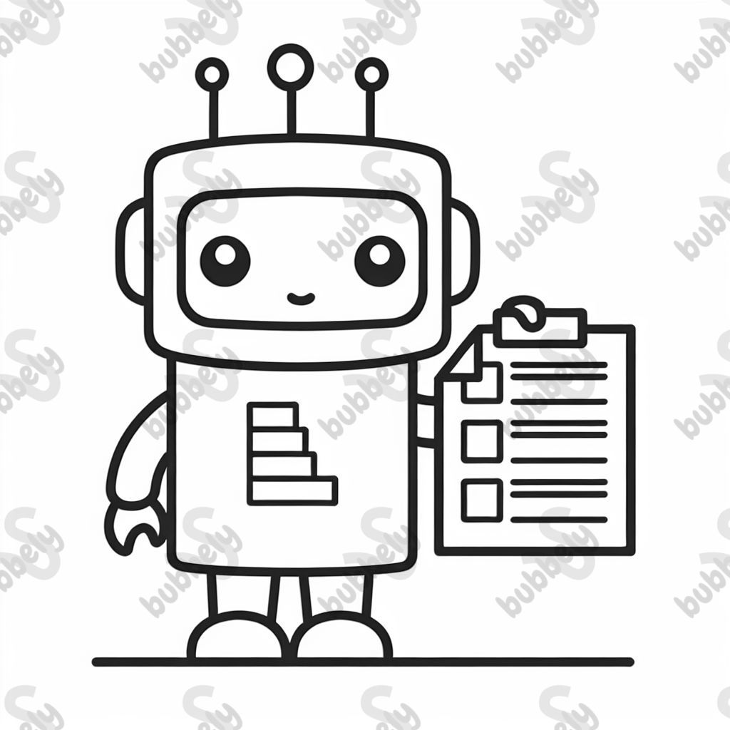 A small data management robot is holding a list in its hand. A small data management robot is holding a list in its hand.