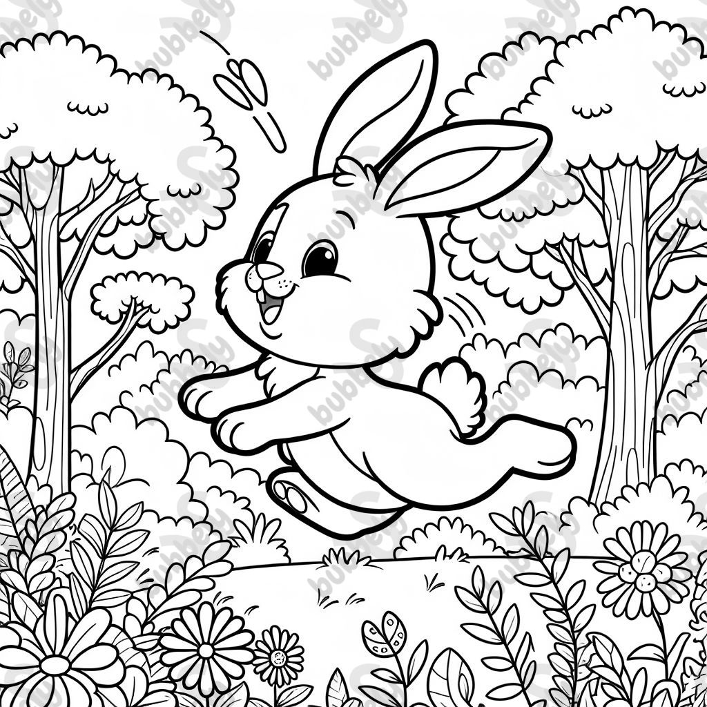 Un conejo en el bosque saltando por todas partes Un conejo en el bosque saltando por todas partes