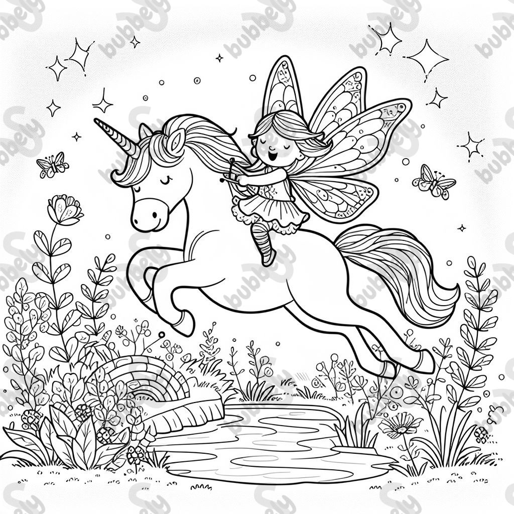 Une fée sautant sur une licorne qui creuse les unes sur les autres Une fée sautant sur une licorne qui creuse les unes sur les autres